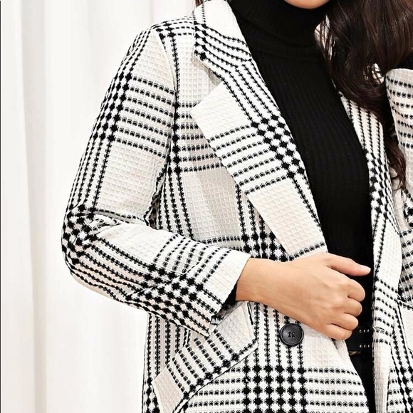 SHEIN Self Tie Plaid Pocket Black and White Coat - Picture 10 of 10